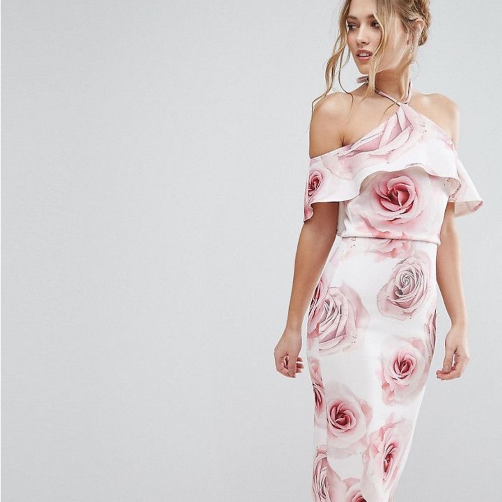 Chic One-Shoulder Floral Dress in Pink